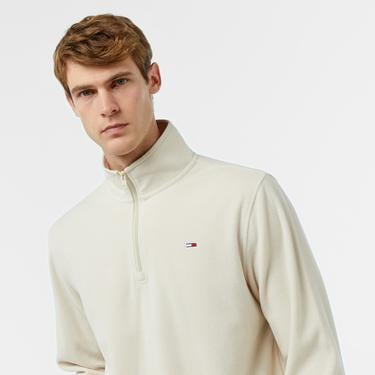  Tommy Hilfiger Jeans Flag Polar 1/4 Zip Erkek Bej Sweatshirt