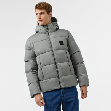  Calvin Klein Hooded Quilt Puffer Erkek Gri Mont