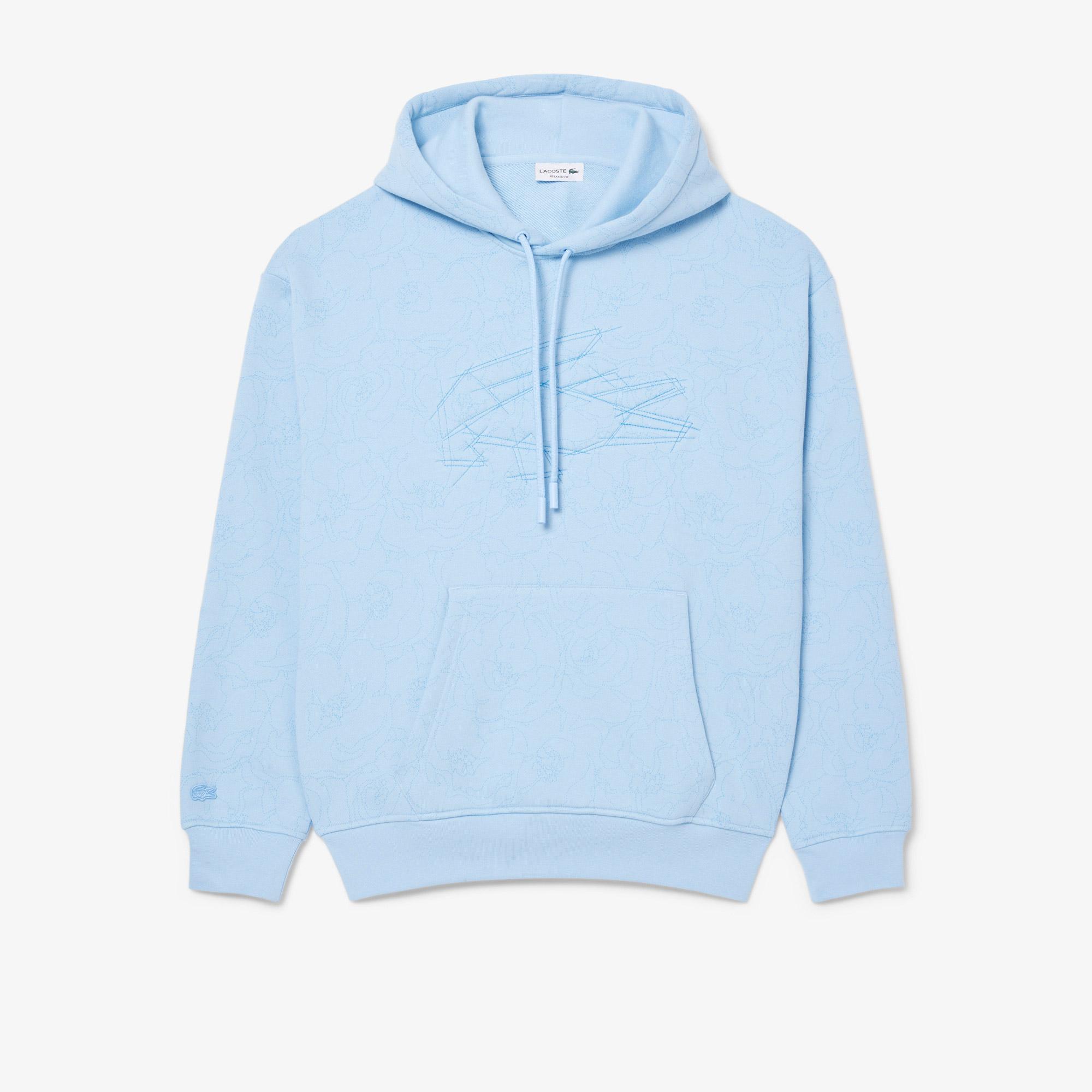 Erkek Classic Fit Kapüşonlu Desenli Mavi Sweatshirt