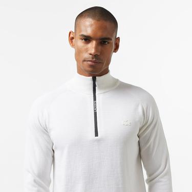  Erkek Regular Fit Yarım Fermuarlı Beyaz Triko