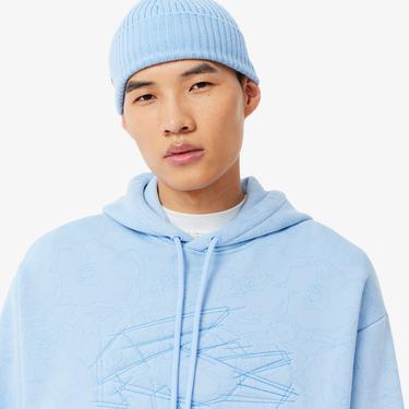  Erkek Classic Fit Kapüşonlu Desenli Mavi Sweatshirt