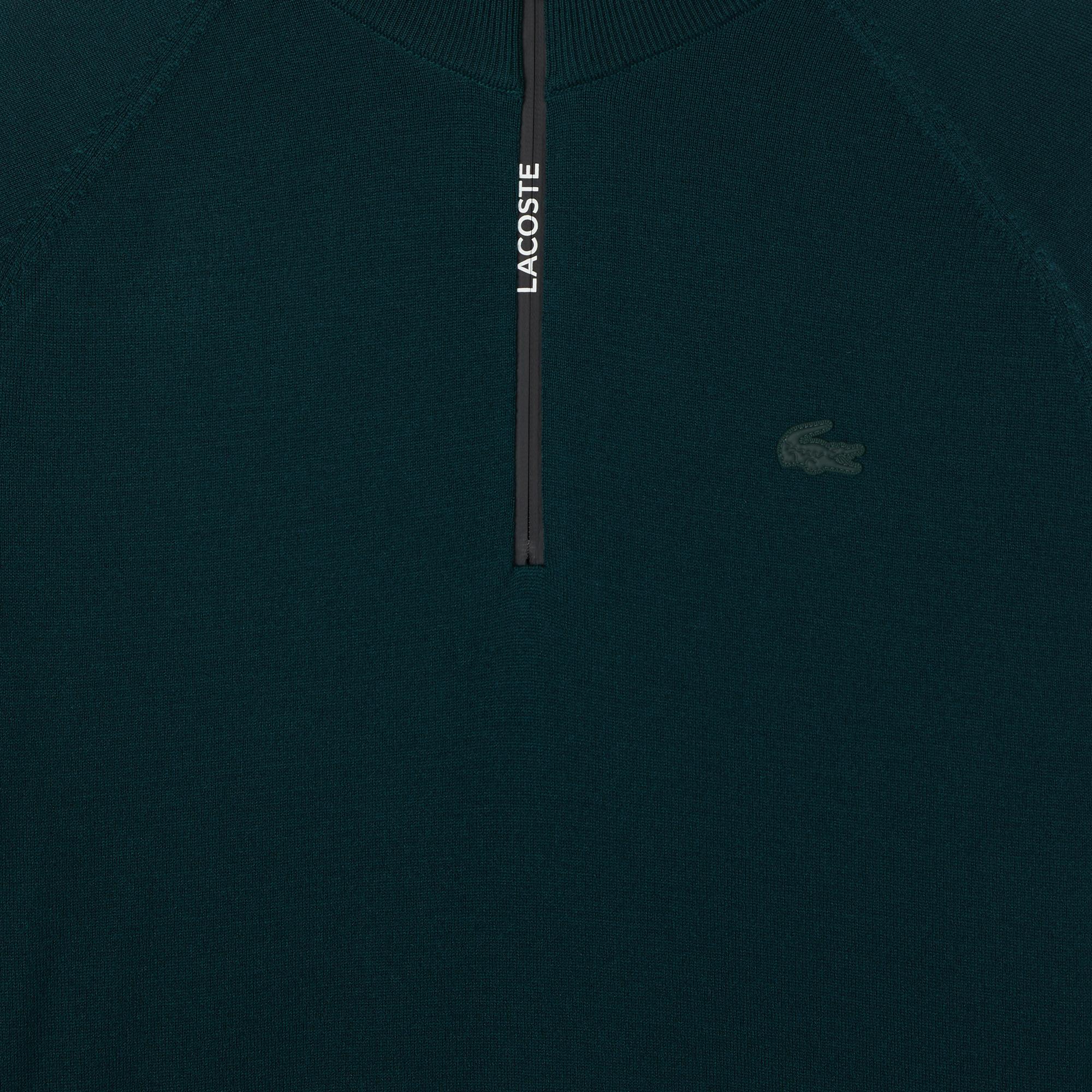 Erkek Regular Fit Yarım Fermuarlı Koyu Yeşil Triko