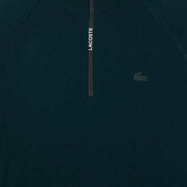  Erkek Regular Fit Yarım Fermuarlı Koyu Yeşil Triko