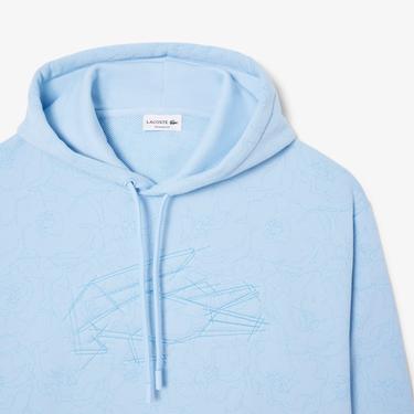  Erkek Classic Fit Kapüşonlu Desenli Mavi Sweatshirt