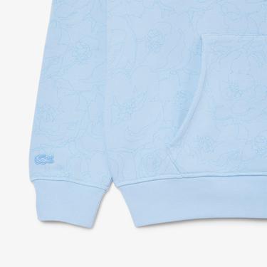  Erkek Classic Fit Kapüşonlu Desenli Mavi Sweatshirt