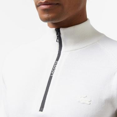 Erkek Regular Fit Yarım Fermuarlı Beyaz Triko