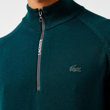  Erkek Regular Fit Yarım Fermuarlı Koyu Yeşil Triko