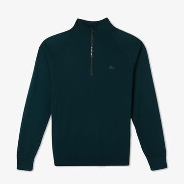  Erkek Regular Fit Yarım Fermuarlı Koyu Yeşil Triko