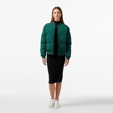  Kadın Relaxed Fit Dik Yaka Koyu Yeşil Mont