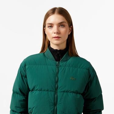  Kadın Relaxed Fit Dik Yaka Koyu Yeşil Mont