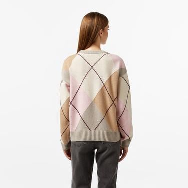  Kadın Regular Fit Bisiklet Yaka Renk Bloklu Bej Triko