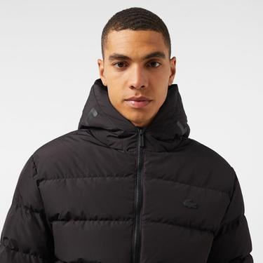  Erkek Regular Fit Kapüşonlu Siyah Şişme Mont