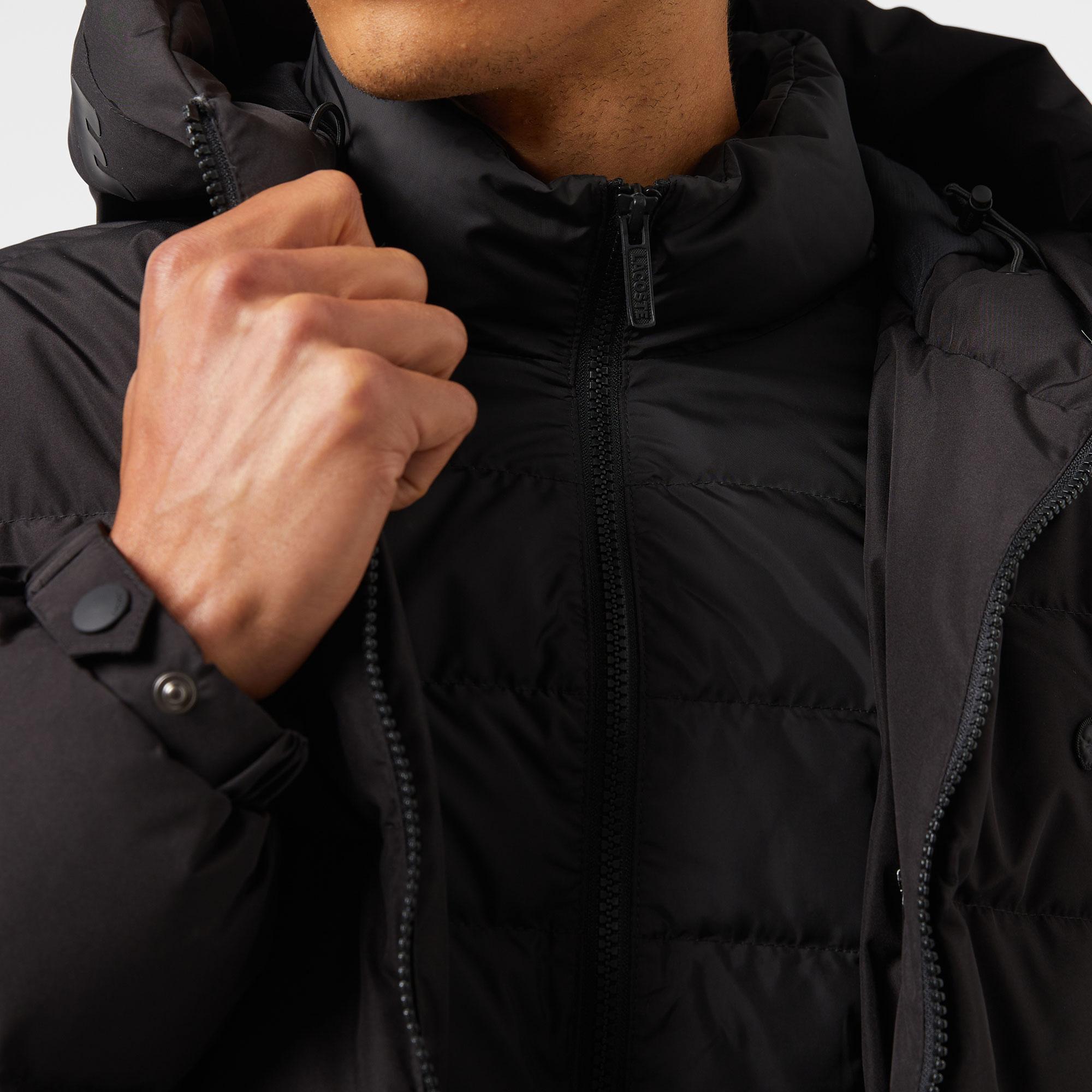 Erkek Regular Fit Kapüşonlu Siyah Şişme Mont