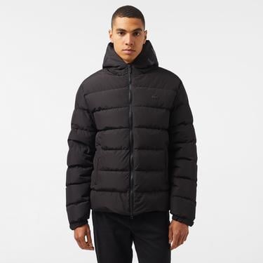  Erkek Regular Fit Kapüşonlu Siyah Şişme Mont