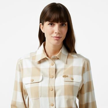  Kadın Regular Fit Ekose Bej Gömlek