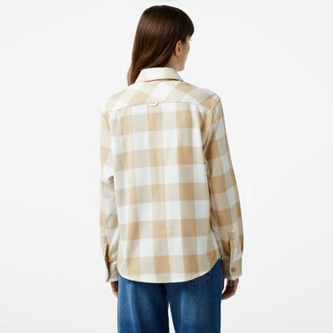  Kadın Regular Fit Ekose Bej Gömlek