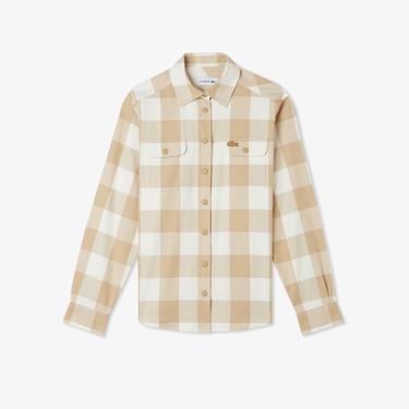  Kadın Regular Fit Ekose Bej Gömlek