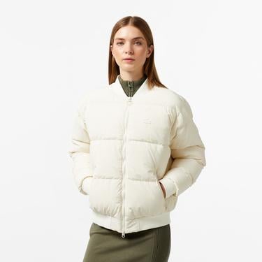  Kadın Relaxed Fit Dik Yaka Krem Mont