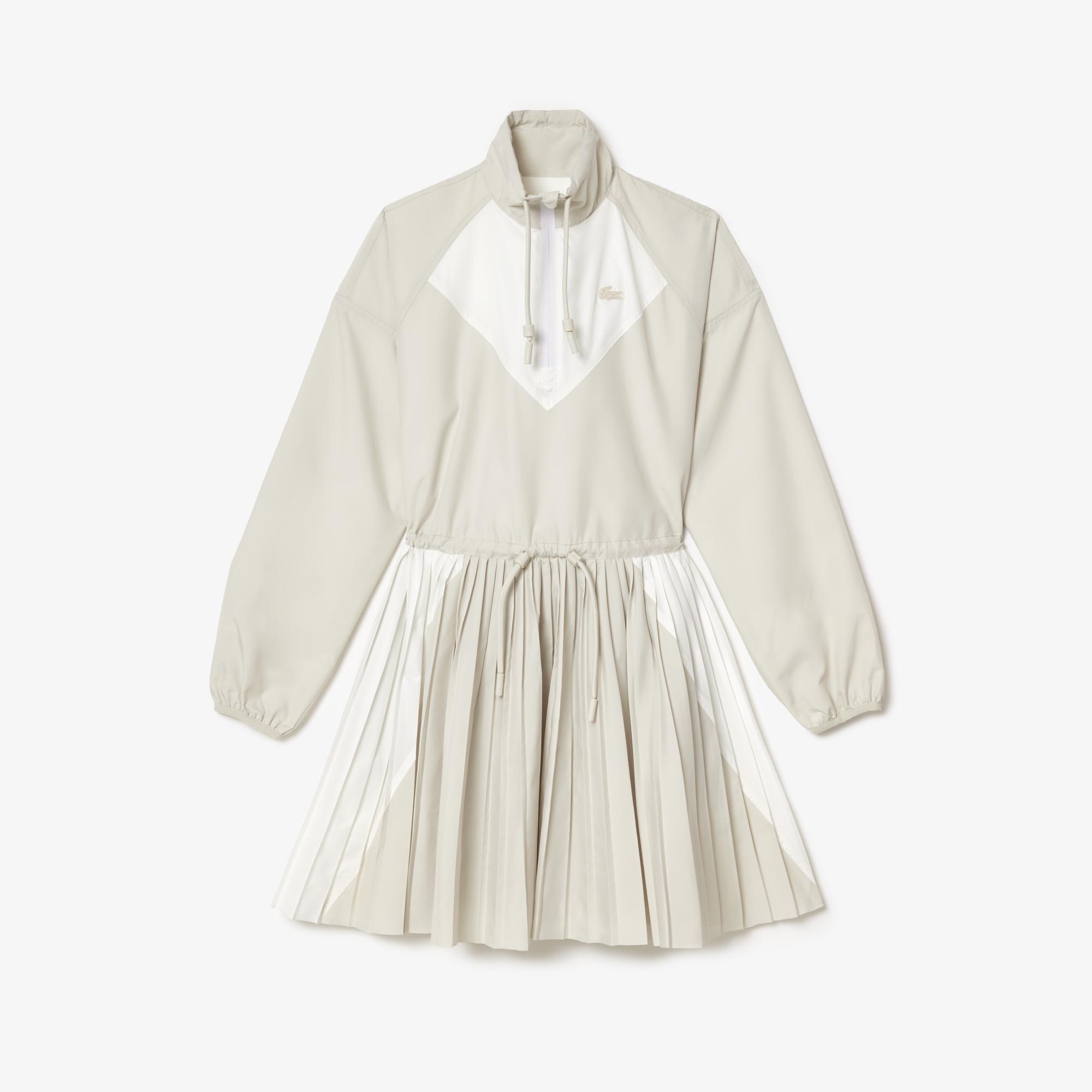 Kadın Relaxed Fit Uzun Kollu Yarım Fermuarlı Gri Elbise