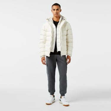  Erkek Regular Fit Kapüşonlu Beyaz Şişme Mont