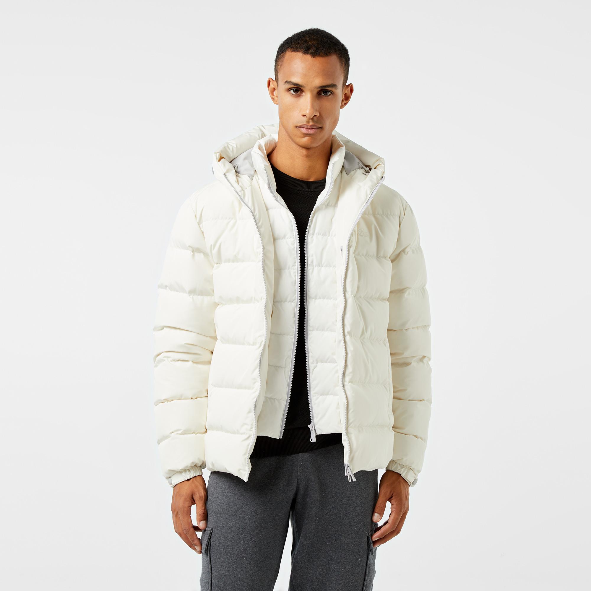 Erkek Regular Fit Kapüşonlu Beyaz Şişme Mont