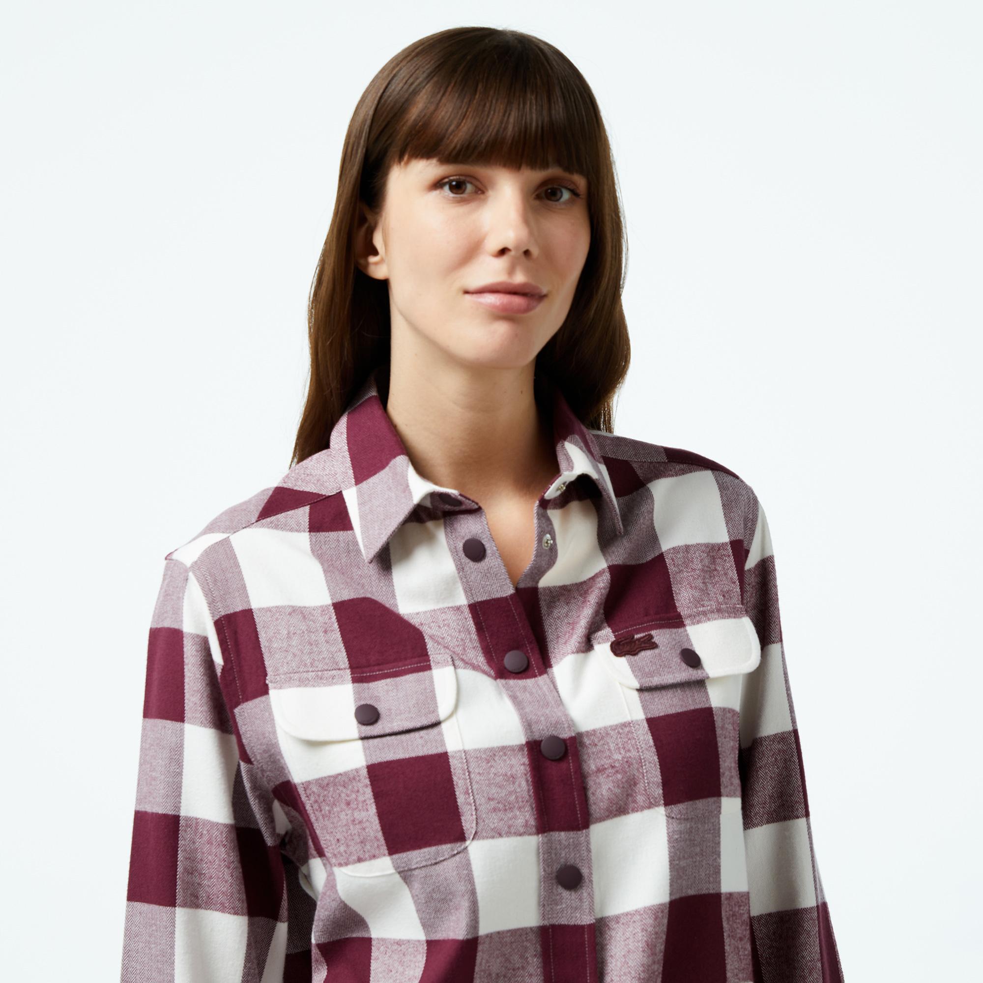 Kadın Regular Fit Ekose Bordo Gömlek