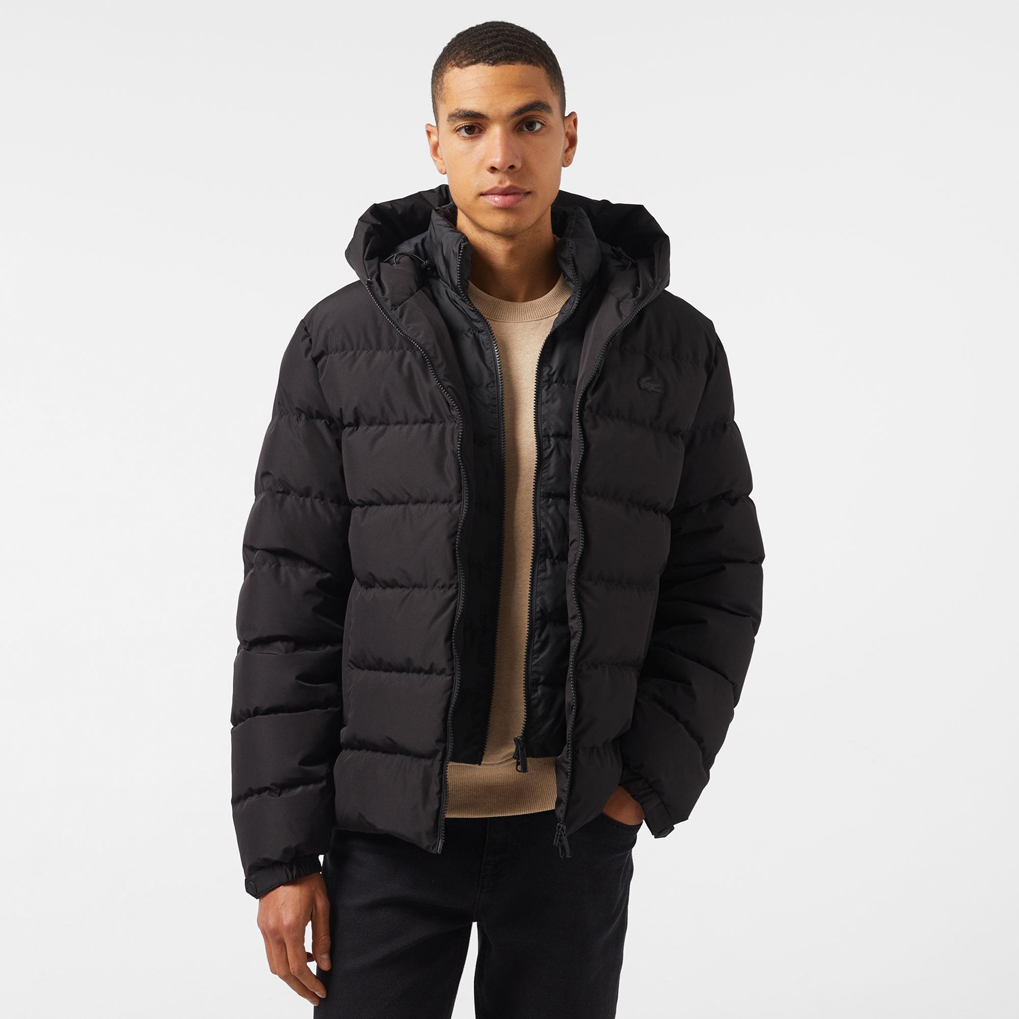 Erkek Regular Fit Kapüşonlu Siyah Şişme Mont