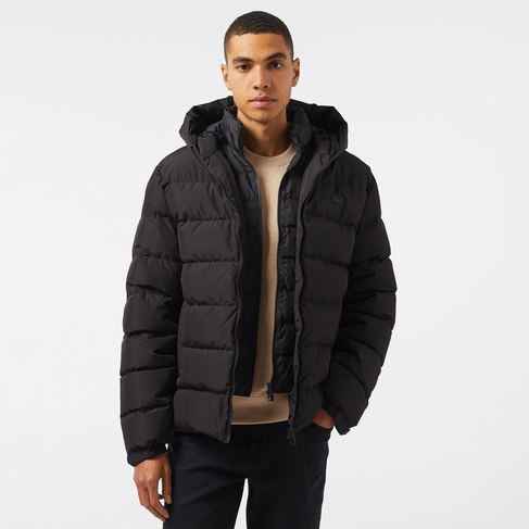  Erkek Regular Fit Kapüşonlu Siyah Şişme Mont