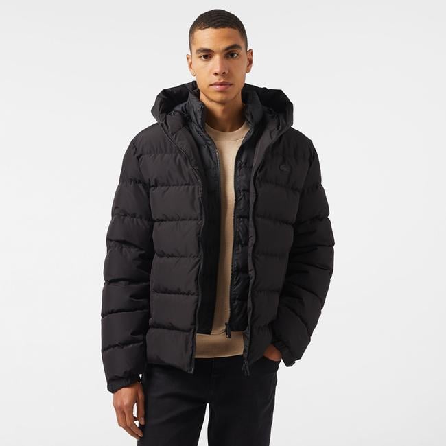  Erkek Regular Fit Kapüşonlu Siyah Şişme Mont