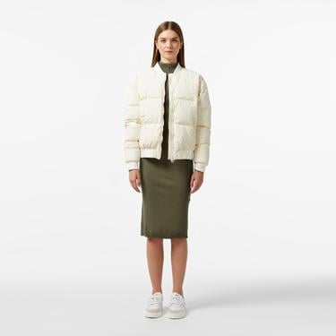  Kadın Relaxed Fit Dik Yaka Krem Mont