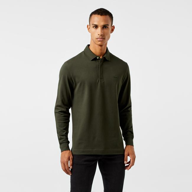  Lacoste Paris Erkek Regular Fit Uzun Kollu Haki Polo