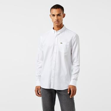  Erkek Slim Fit Düğmeli Yaka Beyaz Gömlek