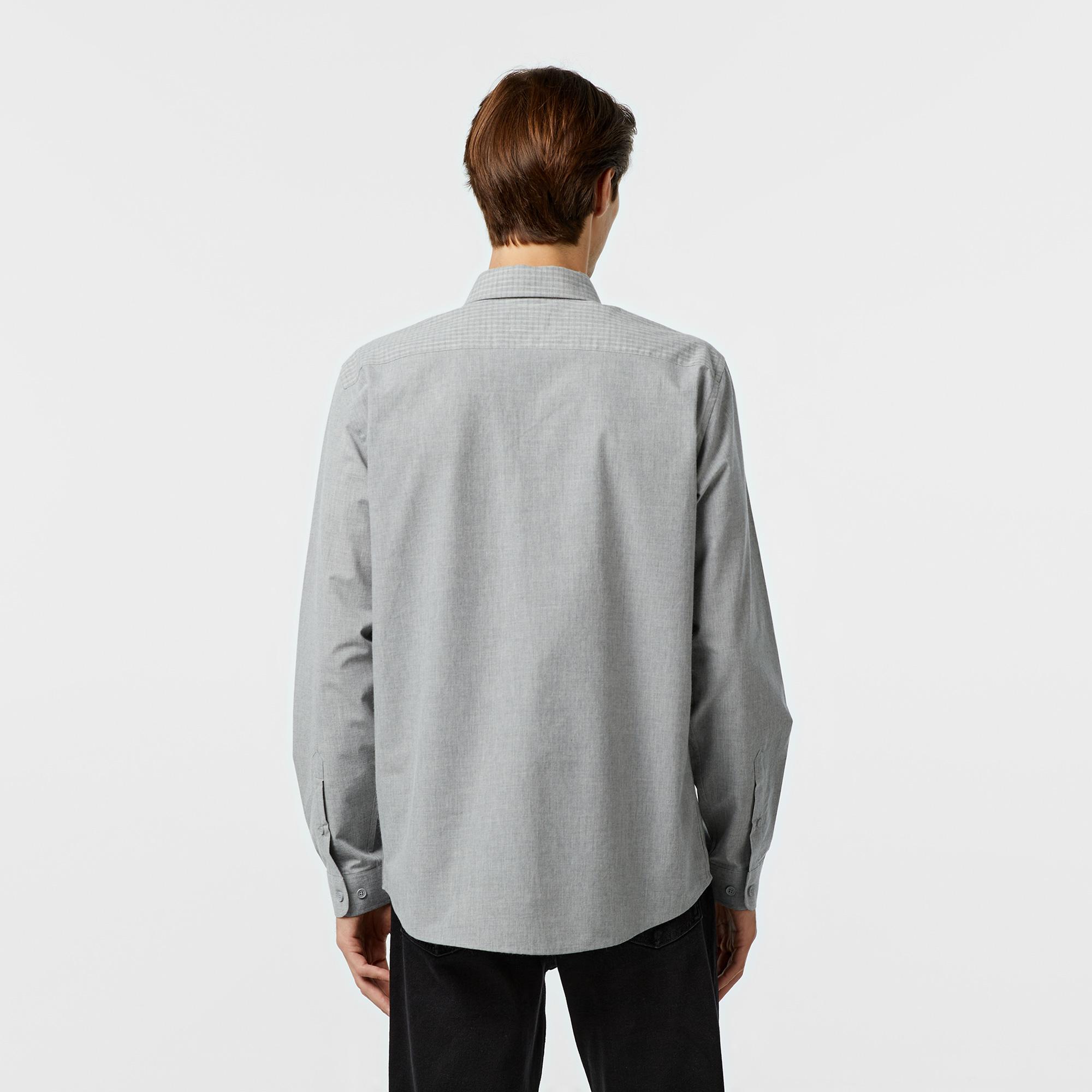 Erkek Relaxed Fit Düğmeli Yaka Ekose Gri Gömlek