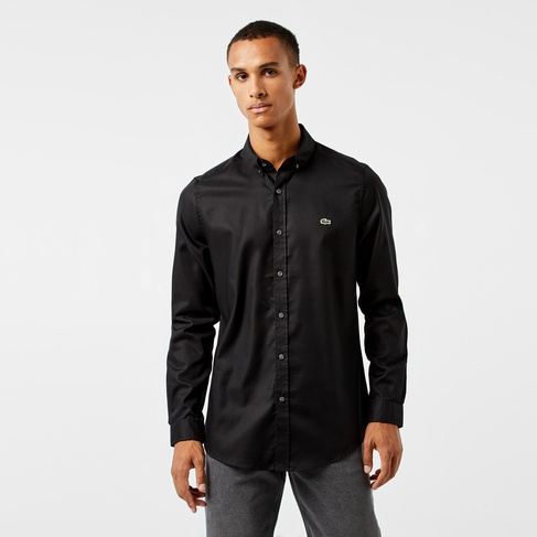  Erkek Slim Fit Düğmeli Yaka Siyah Gömlek