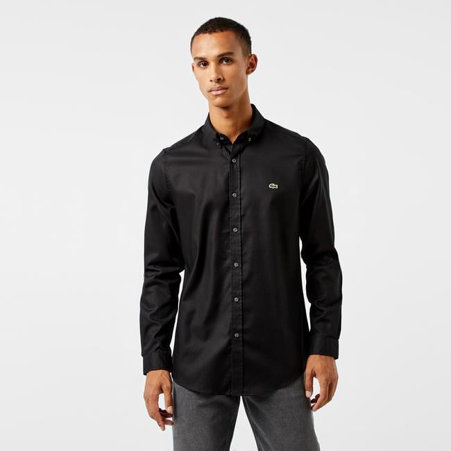  Erkek Slim Fit Düğmeli Yaka Siyah Gömlek