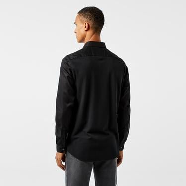  Erkek Slim Fit Düğmeli Yaka Siyah Gömlek