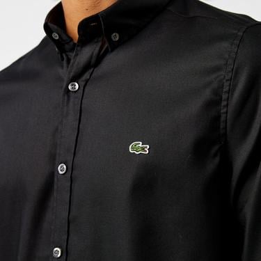  Erkek Slim Fit Düğmeli Yaka Siyah Gömlek