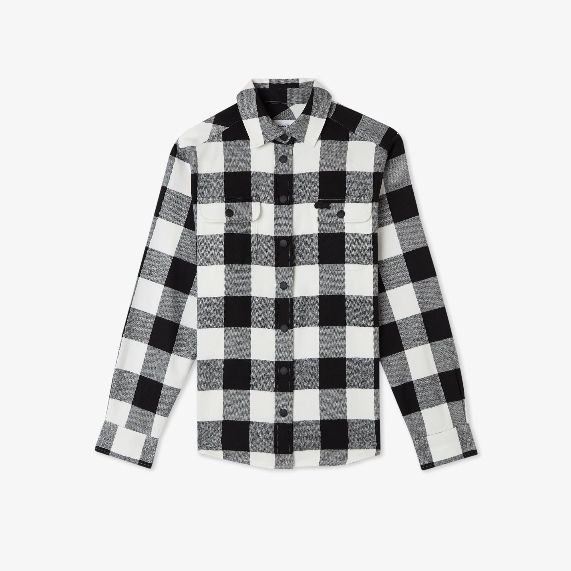 Kadın Regular Fit Ekose Siyah Gömlek