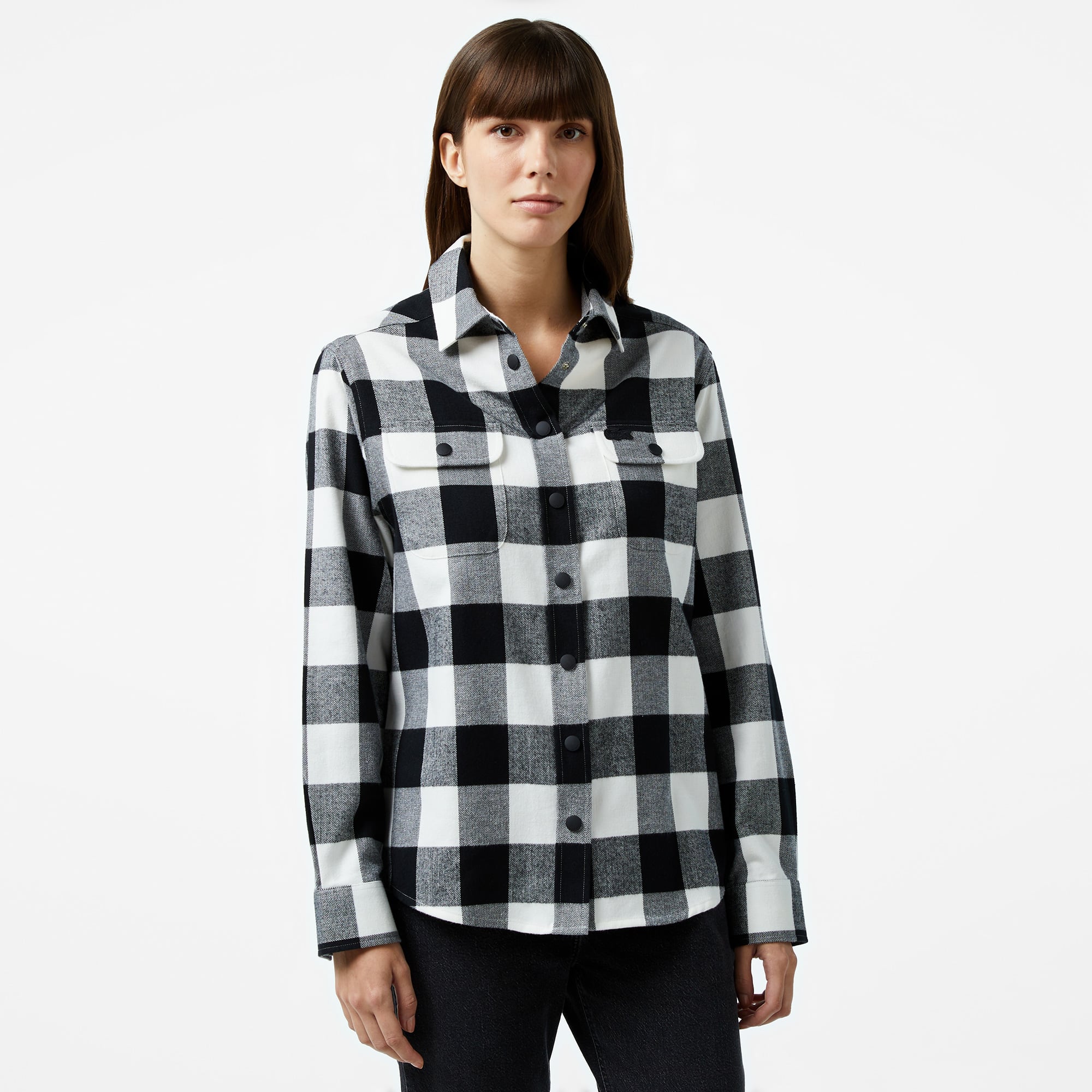  Kadın Regular Fit Ekose Siyah Gömlek