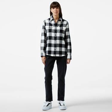  Kadın Regular Fit Ekose Siyah Gömlek