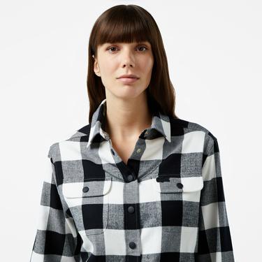  Kadın Regular Fit Ekose Siyah Gömlek