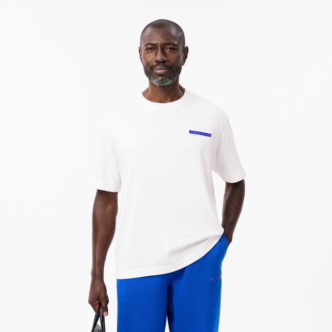  Erkek Loose Fit Bisiklet Yaka Baskılı Beyaz T-Shirt