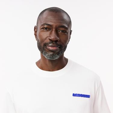  Erkek Loose Fit Bisiklet Yaka Baskılı Beyaz T-Shirt