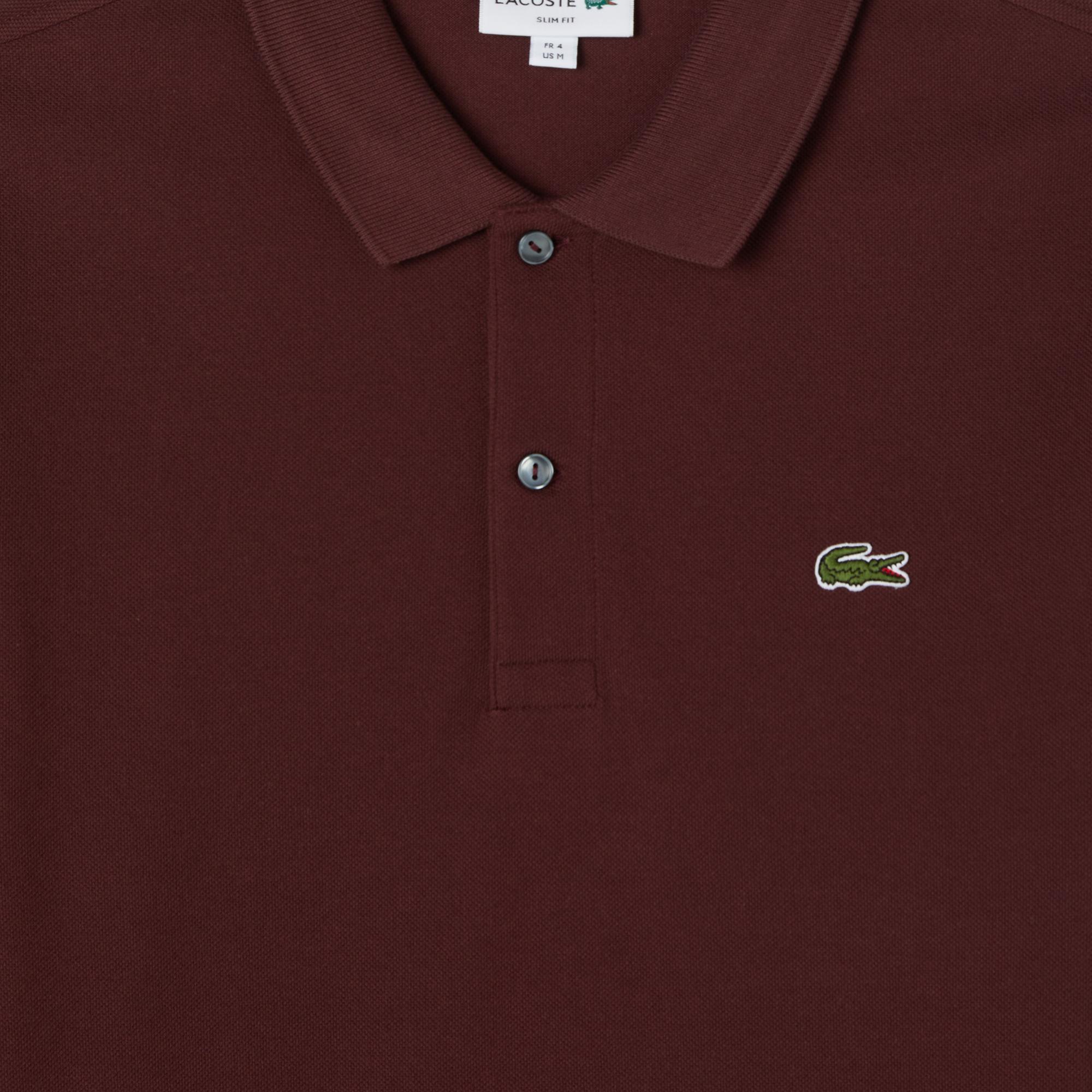 L.12.12 Erkek Slim Fit Uzun Kollu Bordo Polo