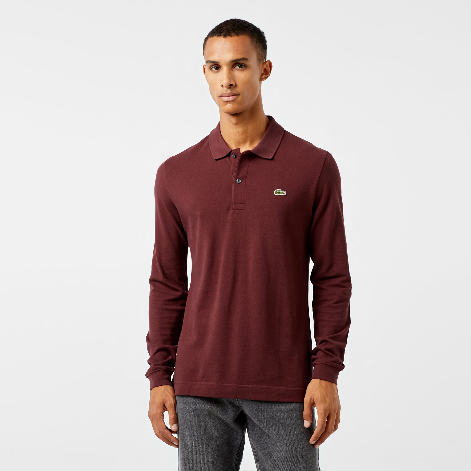  L.12.12 Erkek Slim Fit Uzun Kollu Bordo Polo