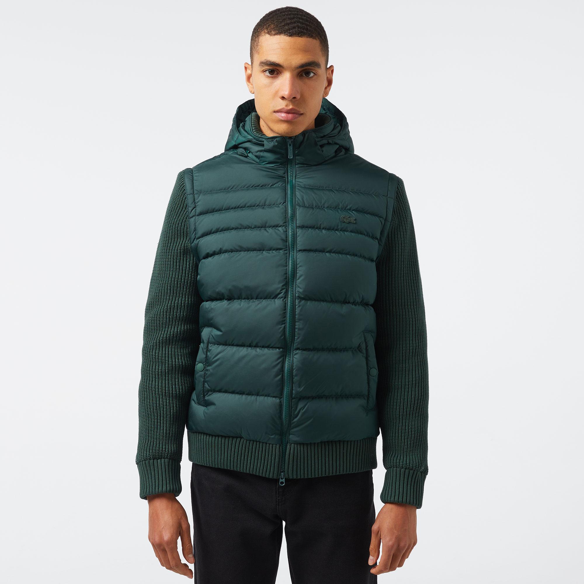Erkek Kapüşonlu Koyu Yeşil Mont