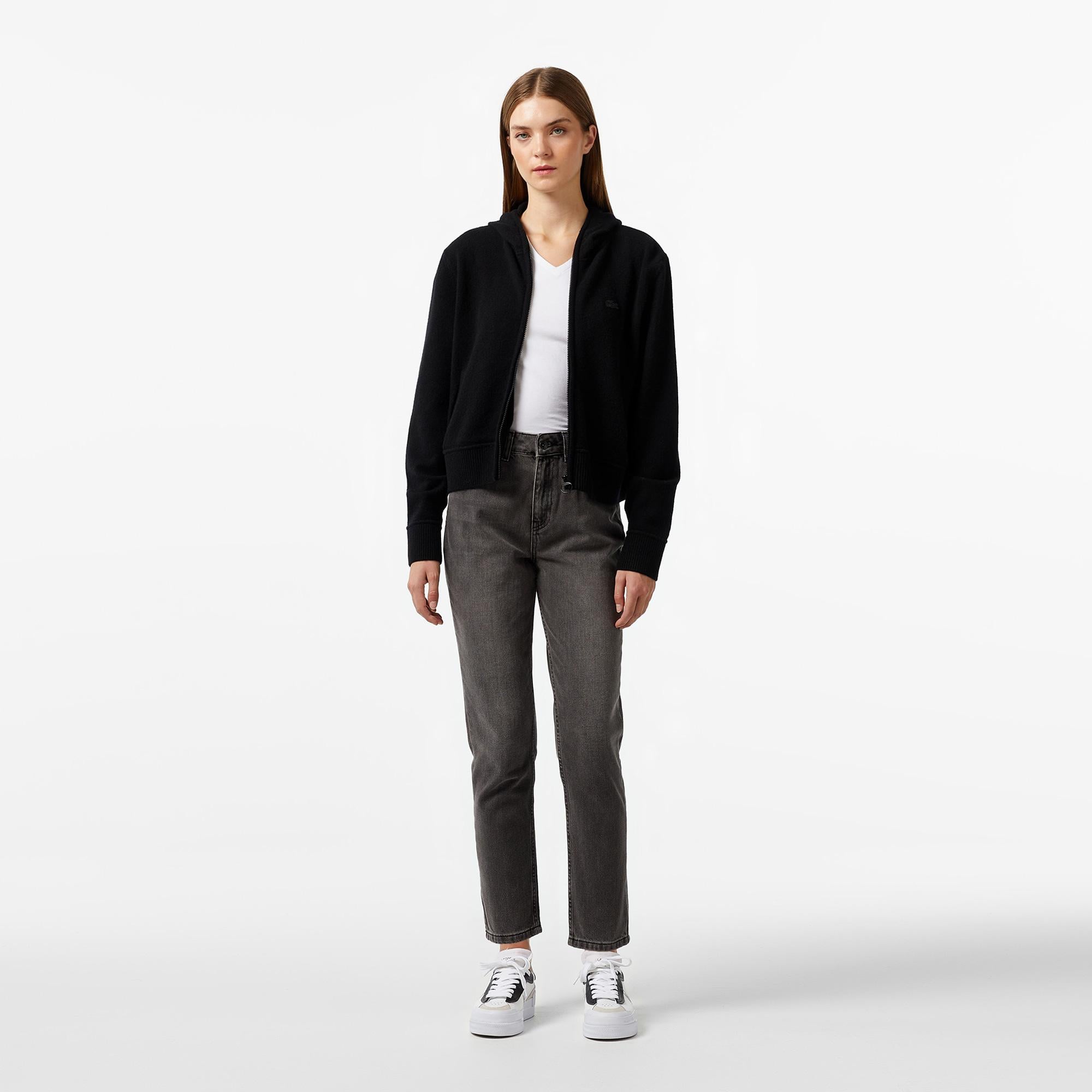 Lacoste Kadın Relaxed Fit Kapüşonlu Siyah Hırka