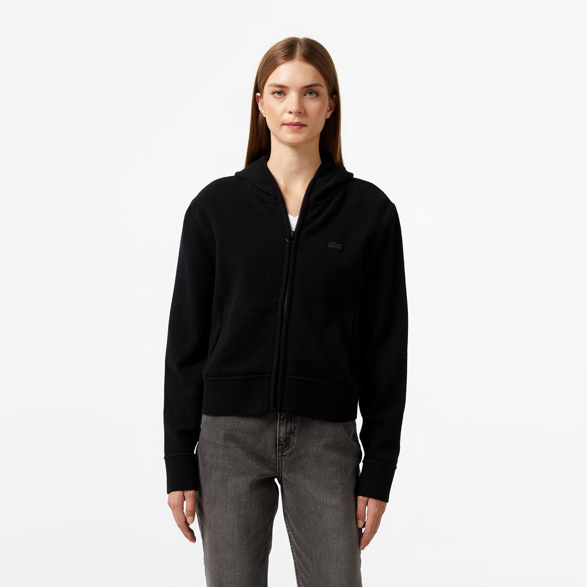 Lacoste Kadın Relaxed Fit Kapüşonlu Siyah Hırka