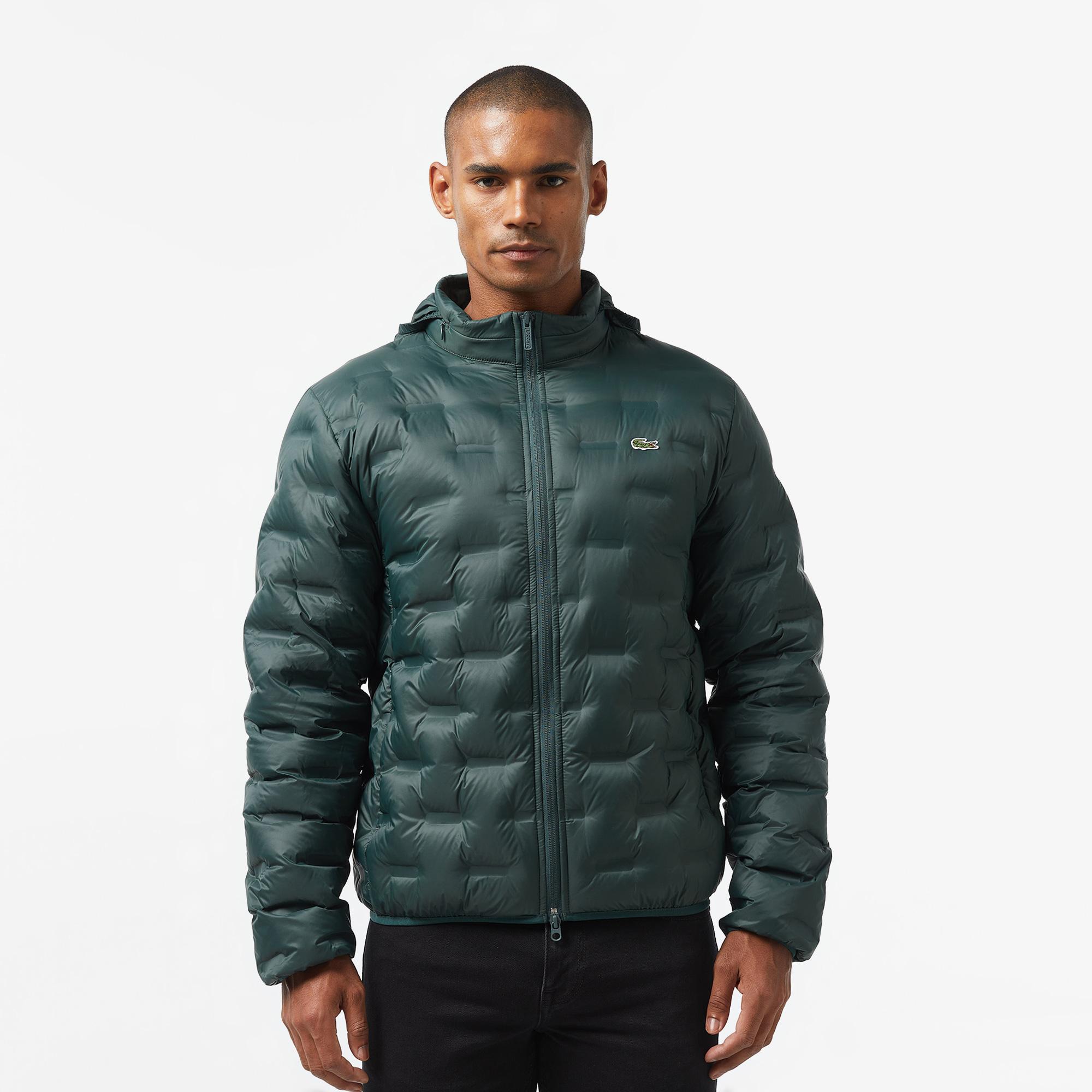 Erkek Regular Fit Kapüşonlu Kapitone Koyu Yeşil Mont