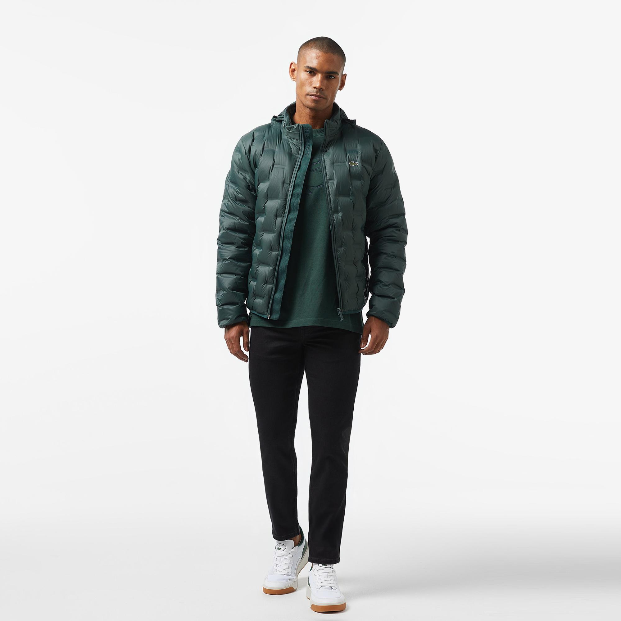 Erkek Regular Fit Kapüşonlu Kapitone Koyu Yeşil Mont